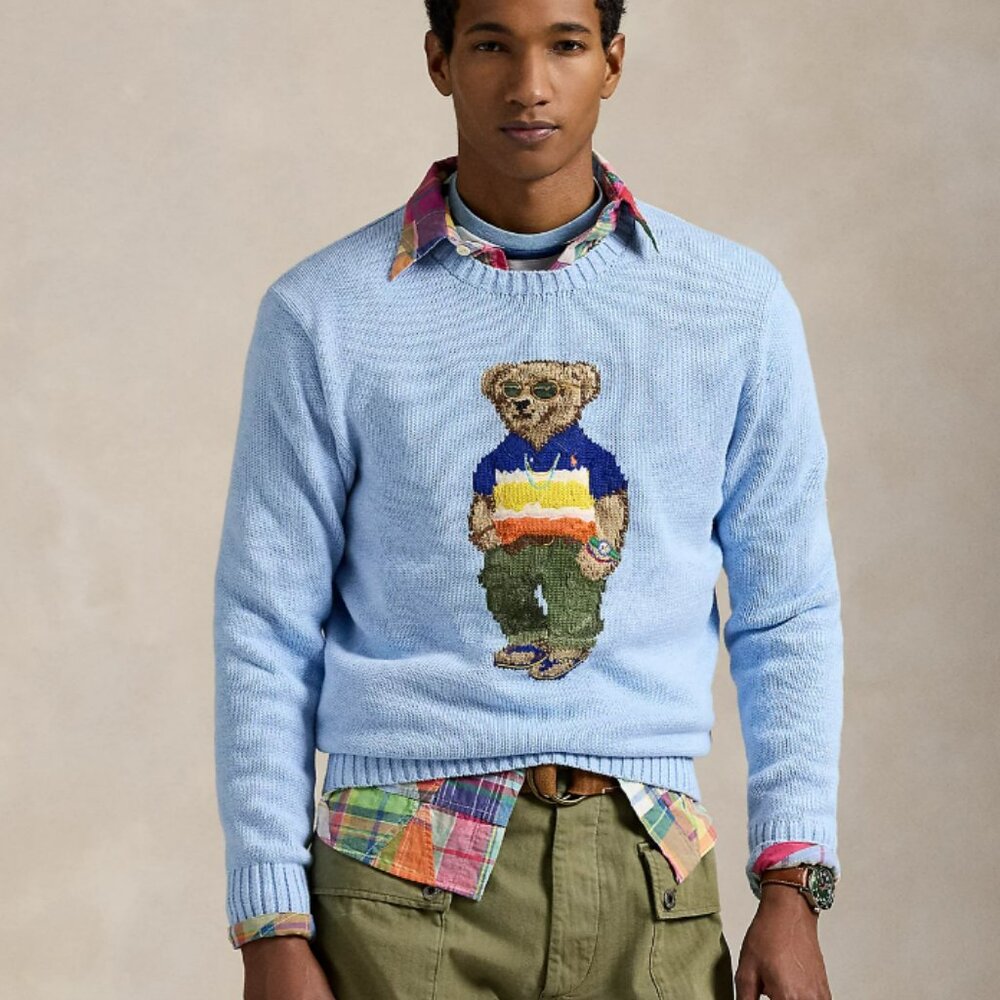 NWT Polo Ralph Lauren Polo Bear Sweater Men’s Large Blue Knit Pullover Iconic
